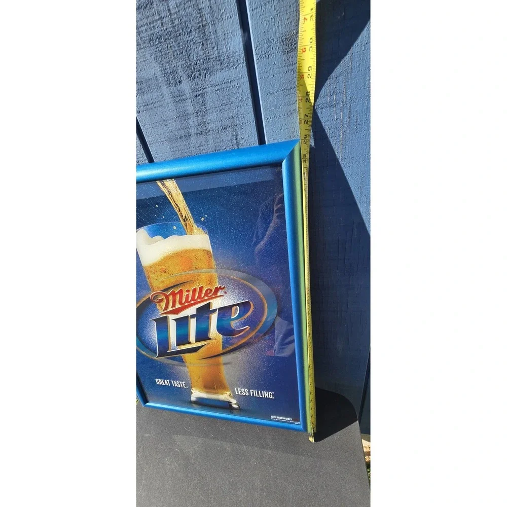 Miller Lite beer sign mirror reflective plaque framed wall display bar 32x26